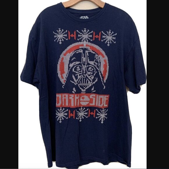 Fifth Sun Star Wars T-Shirt M Christmas Ugly Sweater Dark Side Darth Vader Blue - Picture 2 of 3